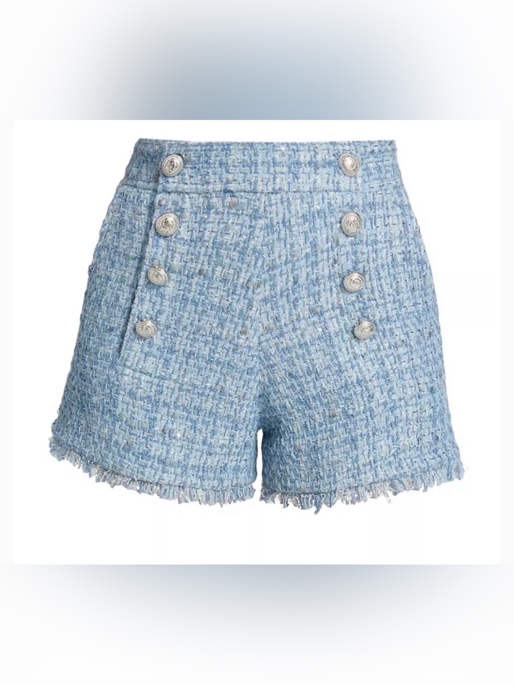 Generation Love Light Blue Tweed High-Waist Button Shorts